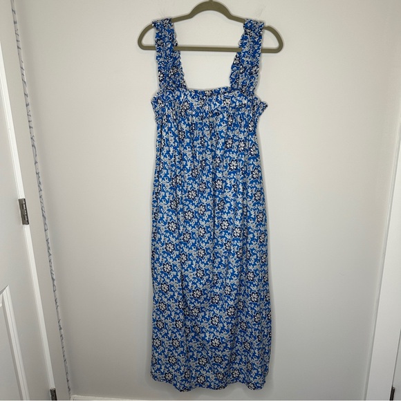 J Crew Cotton voile ruffle-trim shift dress in cobalt floral Size Medium SU24 - Picture 2 of 13